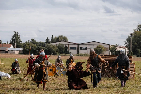 Privory Vsetaty Τσεχία Σεπτεμβρίου 2023 Αναπαράσταση Μεσαιωνικής Μάχης Ιστορικό Φεστιβάλ — Φωτογραφία Αρχείου