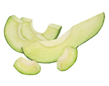 Yapraklı ve çiçekli avokado parçaları suluboya elle çizilmiş gerçekçi bir çizim. Yeşil ve taze salata, sos, guacamole, smoothie malzemesi. Tekstil, menü, kartlar, kağıt, paket için