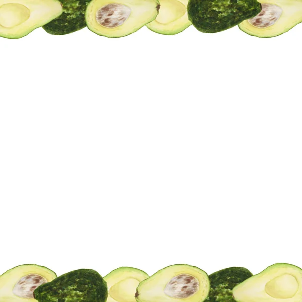 Frame Van Avocado Met Bladeren Bloemen Avocado Met Hand Getekend — Stockfoto