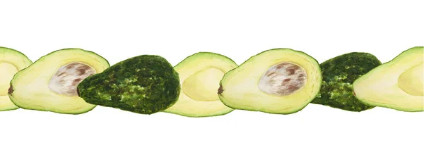 Nahtlose Grenze Der Avocado Mit Blättern Und Blüten Aquarell Handgezeichnete — Stockfoto