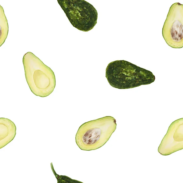 Nahtlose Muster Von Avocado Mit Blättern Und Blumen Aquarell Handgezeichnete — Stockfoto