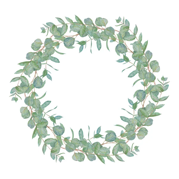 薄荷绿色桉树枝条的水彩框架 手绘花卉插图 用于婚宴 植物学 美容院 剪贴艺术 用于问候 印刷品 — 图库照片
