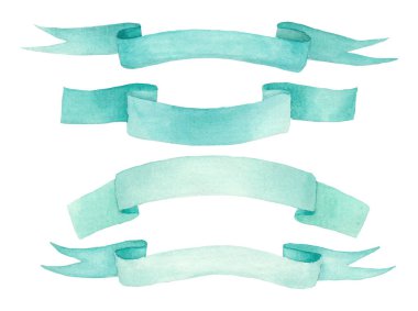 El yapımı suluboya nane yeşili kurdeleler. Metin için el çizgileri ya da afişler. Davetiyeler, tebrik kartları, baskılar için mükemmel..