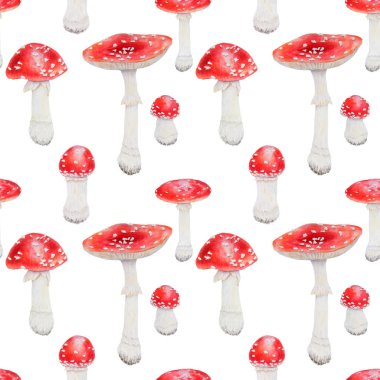 Suluboya, elle çizilmiş sineksi mantar deseni..