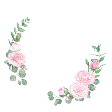 Açık pembe gül. Suluboya botanik illüstrasyon. El yapımı şarjör, kesilmiş ve izole edilmiş. Hassas düğün baskıları, davetiyeler, kartlar için gerçekçi çiçek çizimi. Romantik tasarım ögesi