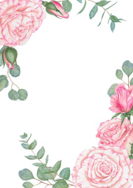 Açık pembe gül. Suluboya botanik illüstrasyon. El yapımı şarjör, kesilmiş ve izole edilmiş. Hassas düğün baskıları, davetiyeler, kartlar için gerçekçi çiçek çizimi. Romantik tasarım ögesi