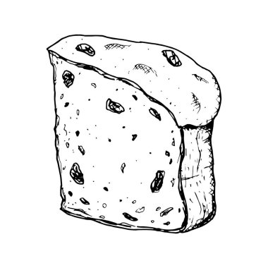 Geleneksel İtalyan Noel pastası Panettone 'un el çizimi mürekkep vektör çizimi. Yeni yıl baskıları, pastane ambalajı, pastane, kafe için uygun kuru üzümlü pasta klip sanatı