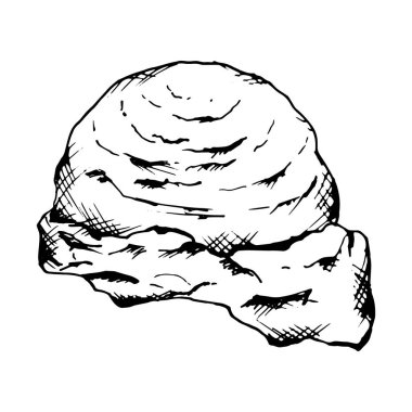 Tek bir dondurma kepçesinin siyah beyaz çizimi. Detaylı ve desenli. Tatlı menüleri, yemek paketleme, markalaştırma, yemek kitapları veya yaz temalı mutfak tasarımları için idealdir..