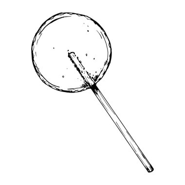 Black and white illustration of round clear sugar lollipop, candy, barley sugar drawn in a sketch style. Perfect for confectionery, bakery branding, children s party, candy bar or holiday decorations clipart