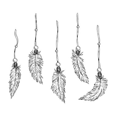 Sicim üzerinde boncukları olan, siyah ve beyaz mürekkep stili el yapımı tüyler. Düğün davetiyeleri, boho temalı kutlamalar, düğün aksesuarları ve zarif kırtasiye malzemeleri için mükemmel.