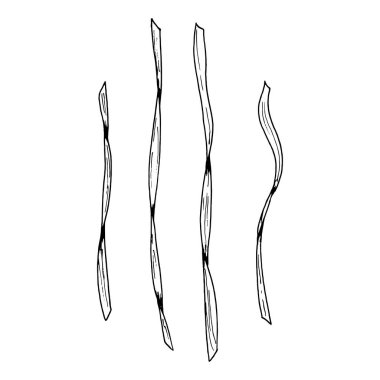 Siyah beyaz el çizimi vektör kurdeleleri. El sanatları, ambalaj, kutlama tasarımları, DIY projeleri, kartlar, festival illüstrasyonları ve dijital kolajlar için eğik ve çarpık dekoratif unsurlar