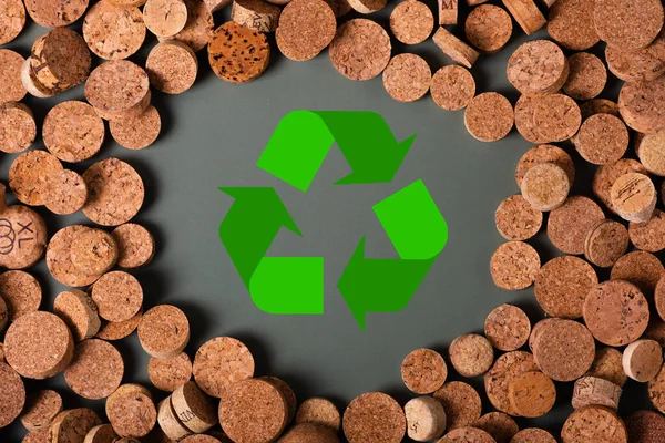 Recyclingsymbool Wijnkurk Voor Secundair Gebruik Behoud Van Ecologie Van Planeet — Stockfoto