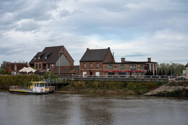 Wichelen East Flemish Region Belgium 2022 Ferry Wood Jetty River — стокове фото