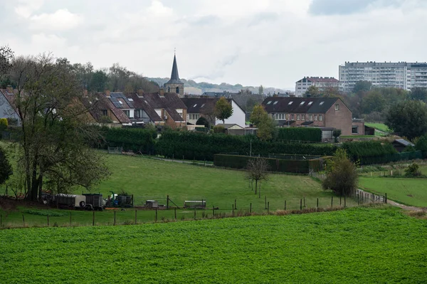 Widok Zielone Wzgórza Wioskę Zellik Flandria Belgia — Zdjęcie stockowe