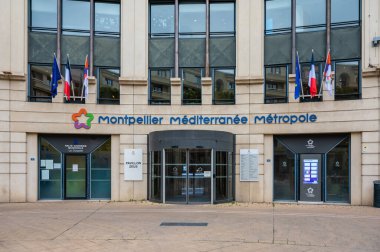 Montpellier, Occitanie, France, 12 28 2022 - Mediterranean metropolitan residential building with babysitter facilities