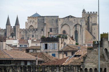 Avignon, Vaucluse, France, 12 29 2022 - Panoramic view of old town with the Palace of the Popes