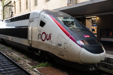 Marseille, Provence, France, 12 31 2022 - Locomotive of the high speed trains of the brand TGV Inoui train