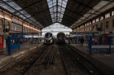 Marseille, Provence, France, 12 31 2022 - Interior design of the Saint Charles railway station with platforms and rails
