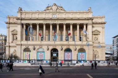 Marseille, Provence, France, 12 31 2022 - Historical stock exchange and Chamber of commerce monument at the old harbor