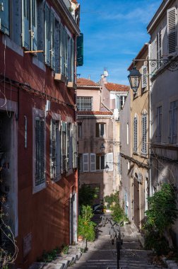 Marseille, Provence, France, 12 31 2022 - Facades of houses in a narrow street in old town