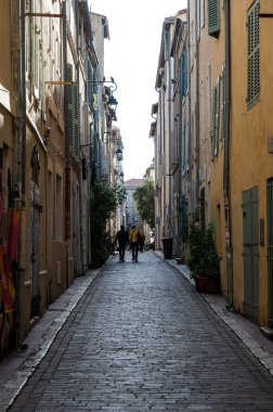 Marseille, Provence, France, 12 31 2022 - Facades of houses in a narrow street in old town