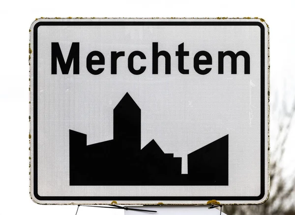Merchtem Region Flamandzki Brabant Belgia Lutego 2023 Czarno Biały Znak — Zdjęcie stockowe