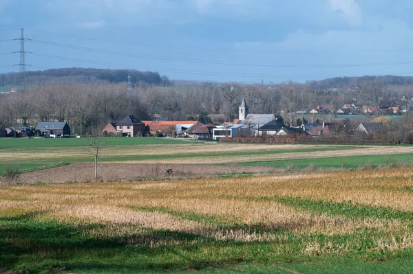 Pohled Zemědělská Pole Obec Kobbegem Vlámský Brabantsko Belgie — Stock fotografie