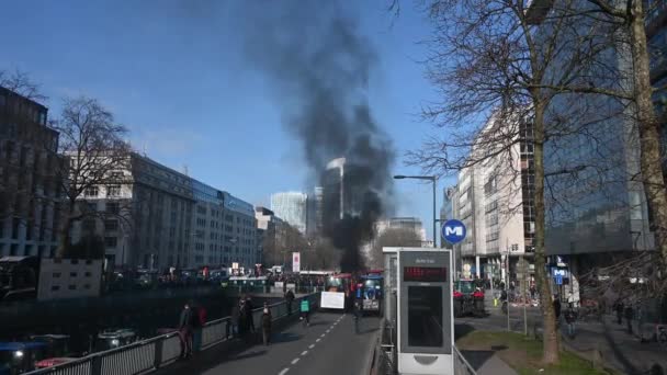 Brussels Hoofdstedelijk Gewest België Maart 2023 Landbouwers Protesteren Met Tractoren — Stockvideo
