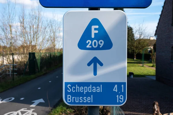 Ternat Flamand Brabant Belgium 2023 Március 209 Kerékpárút Jele Schepdaal — Stock Fotó