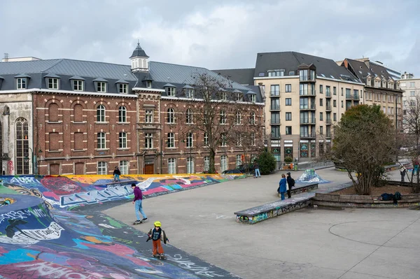 Bruselas Ciudad Vieja Bélgica Marzo 2023 Skate Recreation Park Ramp — Foto de Stock