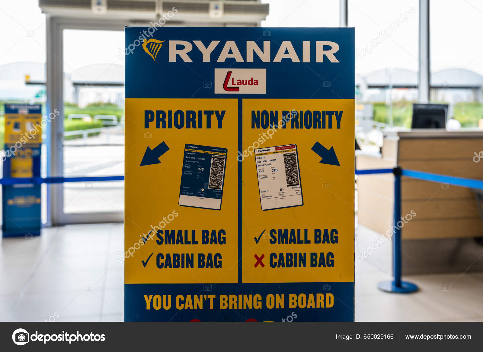 Paphos Cyprus March 2023 Ryanair Sign Priority Non Priority Passengers ...