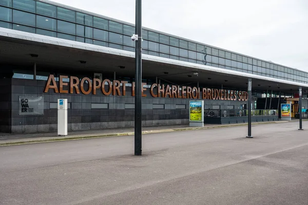 stock image Paphos Airport, Cyprus - March 20, 2023 - Sign and terminal of the Brussels South Charleroi International Airport