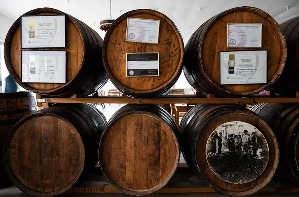 Stroumbi Cyprus March 2023 Oak Barrels Stored Kamanterena Winery — 图库照片