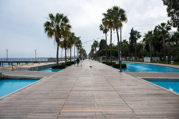 Limassol Cypr Marca 2023 Niski Kąt Widzenia Drewnianą Kładkę Przy — Zdjęcie stockowe