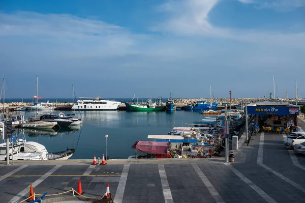 Limassol Cyprus Maart 2023 Hoge Hoek Uitzicht Haven Voetgangersboulevard — Stockfoto