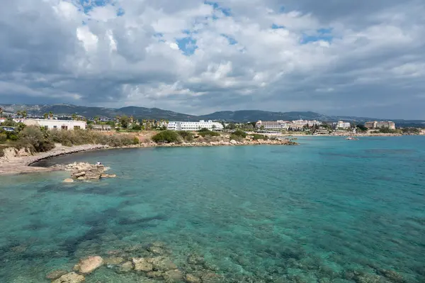 Mercan Koyu Kıbrıs Mart 2023 Körfezdeki Turkuaz Suyu Tatil Evlerini — Stok fotoğraf