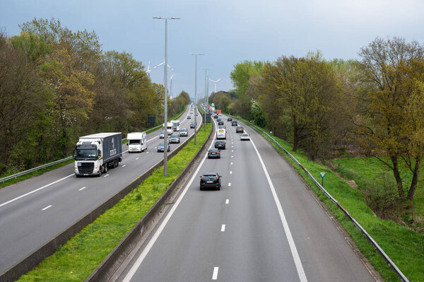 Meerhout, Flemish Brabant, Belgium - April 25, 2023 - Traffic over the E313 highway