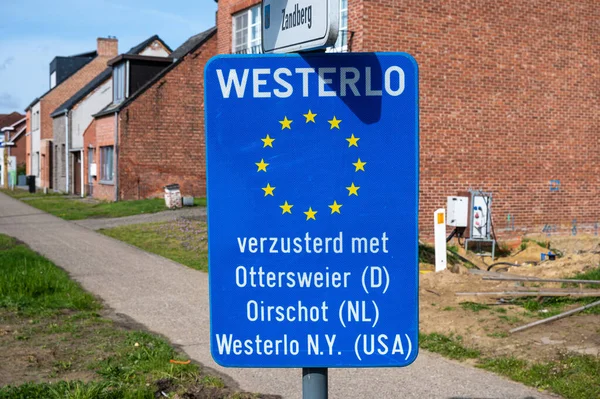 Westerlo Flanders Belgium April 2023 Blue Sign City Westerlo Twinned — Stock Photo, Image