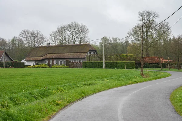 Ohýbání Cesty Přes Zemědělská Pole Farmy Geel Flandry Belgie — Stock fotografie