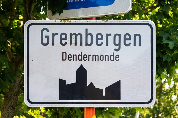 Grembergen Region Flamandzki Wschodni Belgia Czerwca 2023 Znak Drogowy Miejscowości — Zdjęcie stockowe