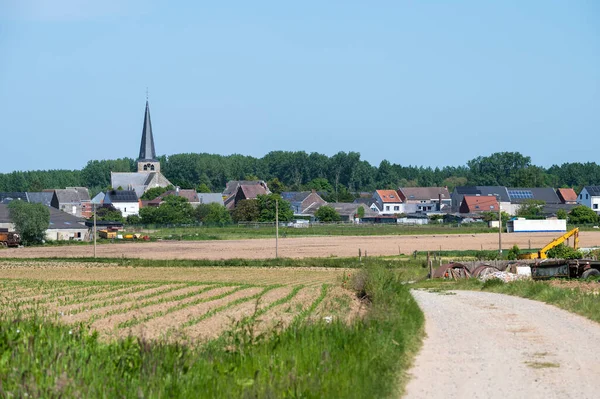 Kampenhout Vlámský Brabant Belgie Května 2023 Ohýbání Venkovských Silnic Zemědělskými — Stock fotografie
