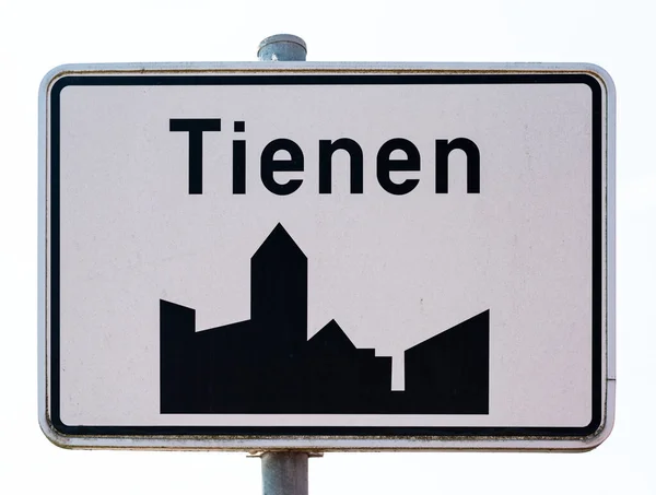 Tienen Brabancja Flamandzka Belgia Maja 2023 Biały Znak Drogowy Miasta — Zdjęcie stockowe