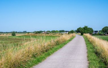 Hollanda 'nın Groessen, Gelderland ve Hollanda çevresindeki kırsal kesimlerinde somut bisiklet yolu