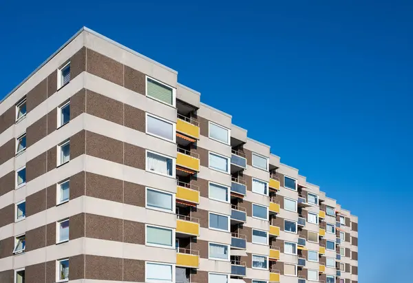 stock image Gromitz, Holstein, Germany, July 20, 2024 - Colorful balconies of holiday apartment block at the seaside