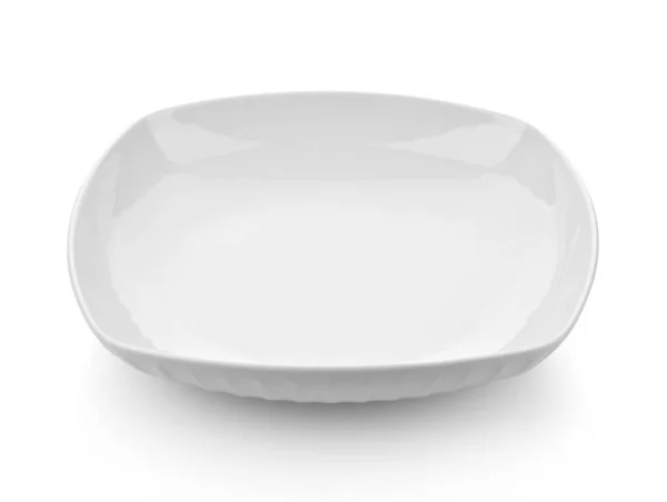 White Square Ceramic Plate Isolated White Background — Stock Photo, Image