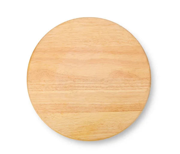 Circle Wood Tray Isolated White Background Top View — Stock Photo, Image