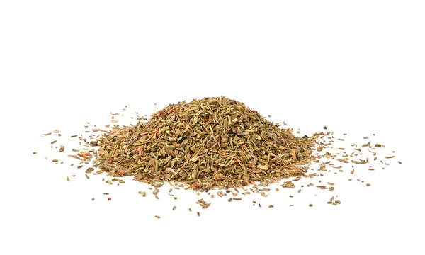 stock image Scattered pile of dry thyme isolated on white background.