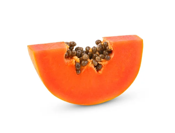 Slice Ripe Papaya Fruit Seeds Isolated White Background Full Depth — Stock Photo, Image