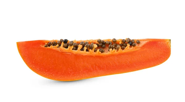 Slice Ripe Papaya Fruit Seeds Isolated White Background — Stock Photo, Image