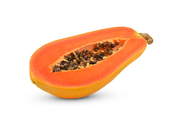 Hälften Mogen Papaya Frukt Med Frön Isolerade Vit Bakgrund — Stockfoto